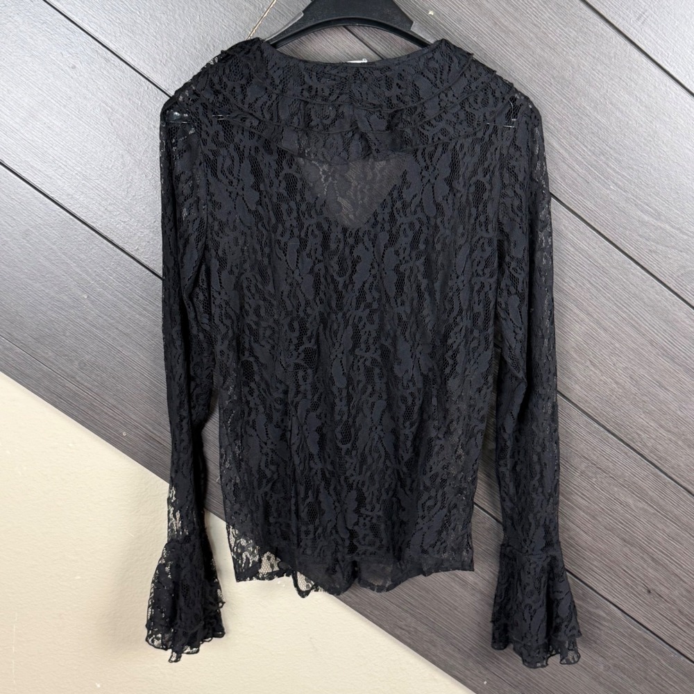 White Stag Women's Med Whimsigoth Black Lace Button Up Blouse Bell Sleeve Y2K - Picture 6 of 7